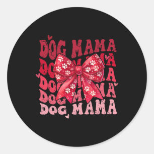 Sticker Rond Maman Chien Saint-Valentin Coquette Noeud Maman Ch