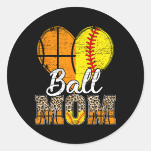 Sticker Rond Maman Coeur de basket-ball Mama Leopard Mère