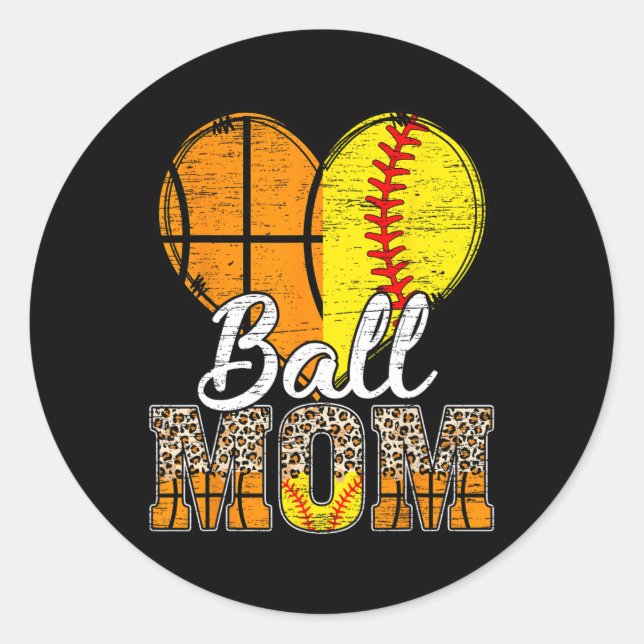 Sticker Rond Maman Coeur de basket-ball Mama Leopard Mère (Devant)