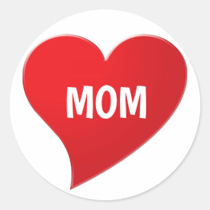Sticker Rond Maman, coeur rouge blanc mignon