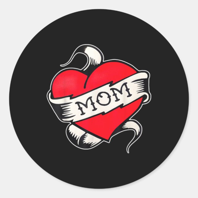 Sticker Rond Maman Coeur Traditionnel Vieux École Tatouage Flas (Devant)