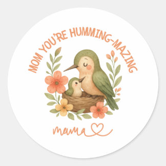 Sticker Rond Maman Colibri Mignon Fête des Mères