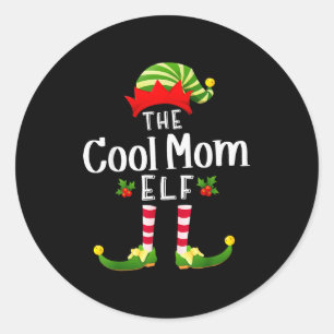 Sticker Rond Maman cool elfe de Noël pyjama assorti X-mas Party