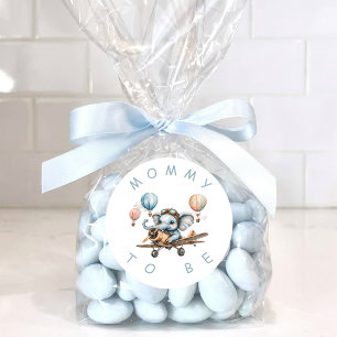 Sticker Rond Maman Cute Blue Elephant Baby Shower