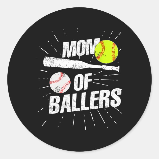 Sticker Rond Maman De Ballers Drôle Baseball Softball Jeu Mère (Devant)