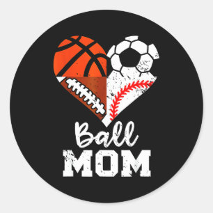 Sticker Rond Maman de ballon Cœur drôle Football Basket-ball Ba