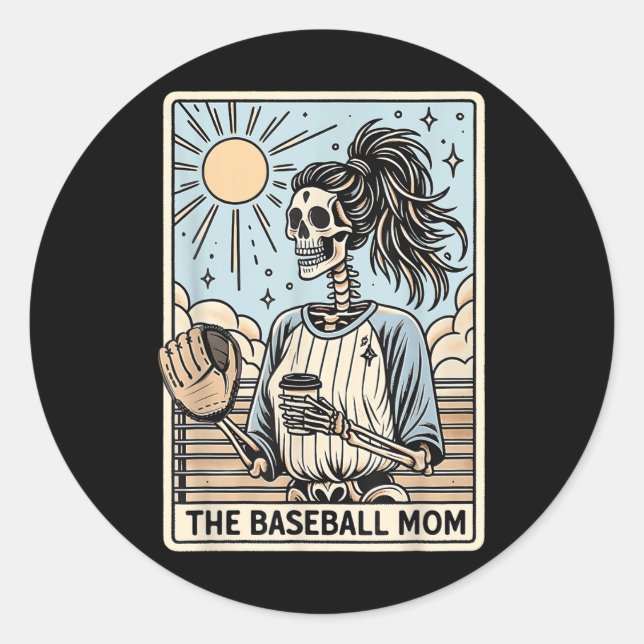 Sticker Rond Maman De Baseball Skeleton Tarot, Mama De Baseball (Devant)