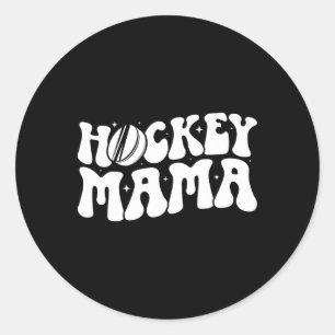 Sticker Rond Maman de hockey Groovy Maman de hockey sur glace d
