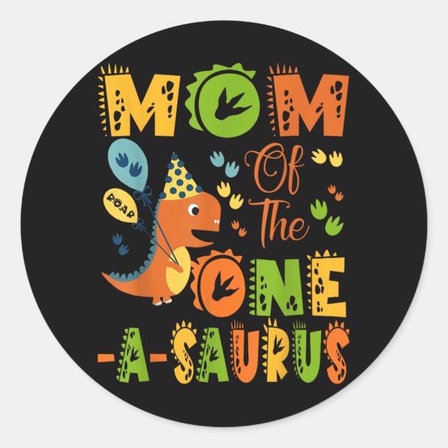 Sticker Rond Maman De La Partie Dinosaure D'Un-A-Saurus 1er Ann (Devant)