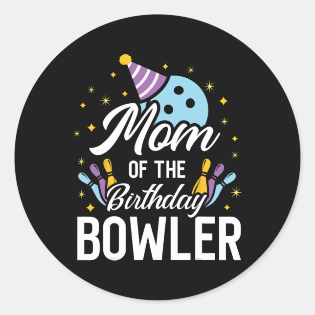 Sticker Rond Maman De L'Anniversaire Bowler Bowling Party (Devant)