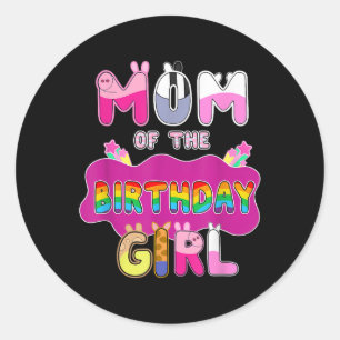 Sticker Rond Maman De L'Anniversaire Fille Famille Pig Party Dé