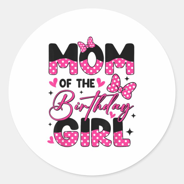 Sticker Rond Maman De L'Anniversaire Fille Rose Famille Fille A (Devant)