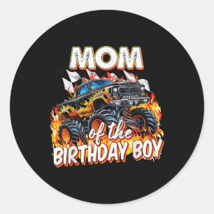 Sticker Rond Maman De L'Anniversaire Garçon Monster Camion Anni