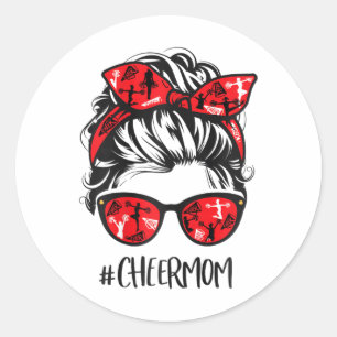 Sticker Rond Maman de pom-pom girl drôle Bun méché Maman de che