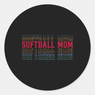 Sticker Rond Maman de softball drôle texte superposé Mère Maman