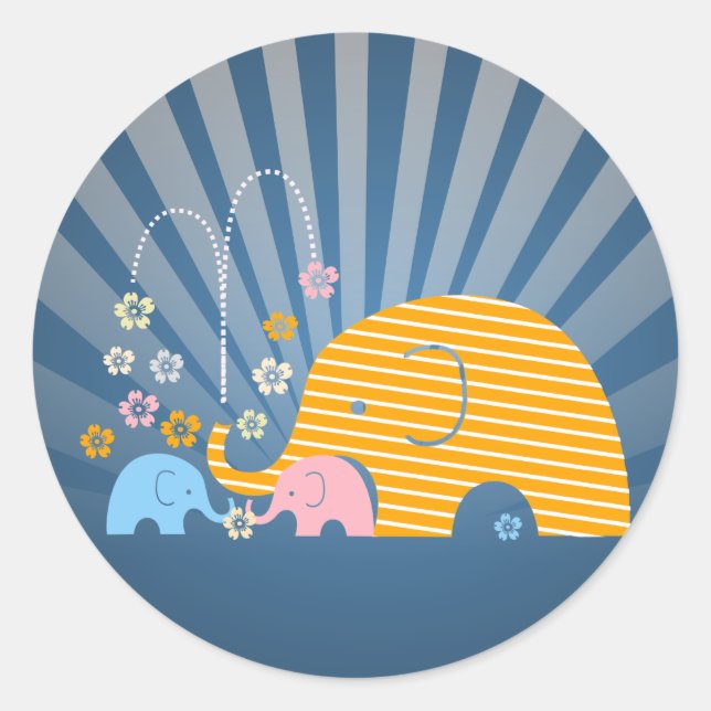 Sticker Rond Maman d'éléphant animal et bébé avec fleur (Devant)