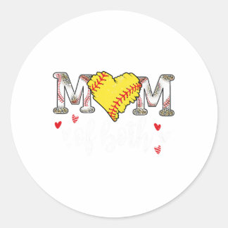 Sticker Rond Maman Des Deux De Baseball Softball Heart Leopard