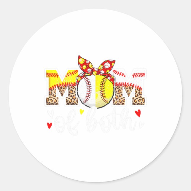 Sticker Rond Maman Des Deux Messy Bun Baseball Softball Leopard (Devant)