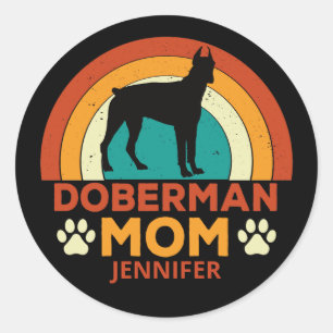Sticker Rond Maman Doberman Vintage au coucher du soleil Person