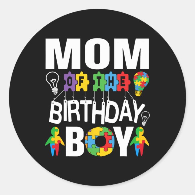 Sticker Rond Maman du garçon d'anniversaire Autisme  (Devant)
