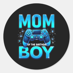 Sticker Rond Maman du garçon d'anniversaire joueur de jeux vidé