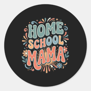 Sticker Rond Maman école à la maison bohème arc-en-ciel avec cœ