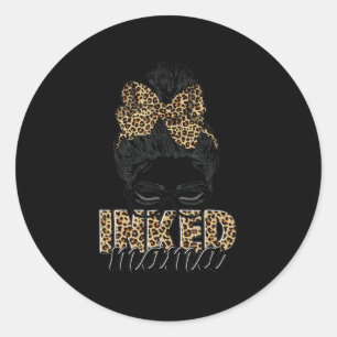 Sticker Rond Maman Enked Mama Messy Bun Maman Vie Leopard Tatto