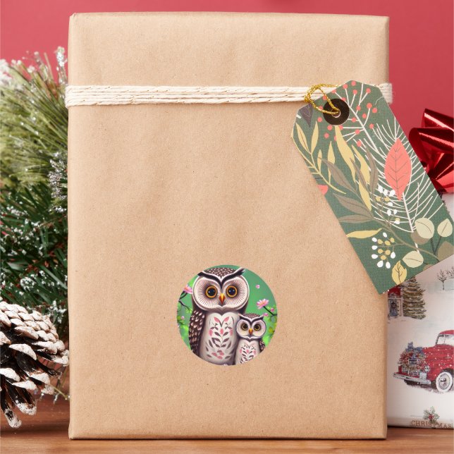 Sticker Rond Maman et Baby Owl (vacances)