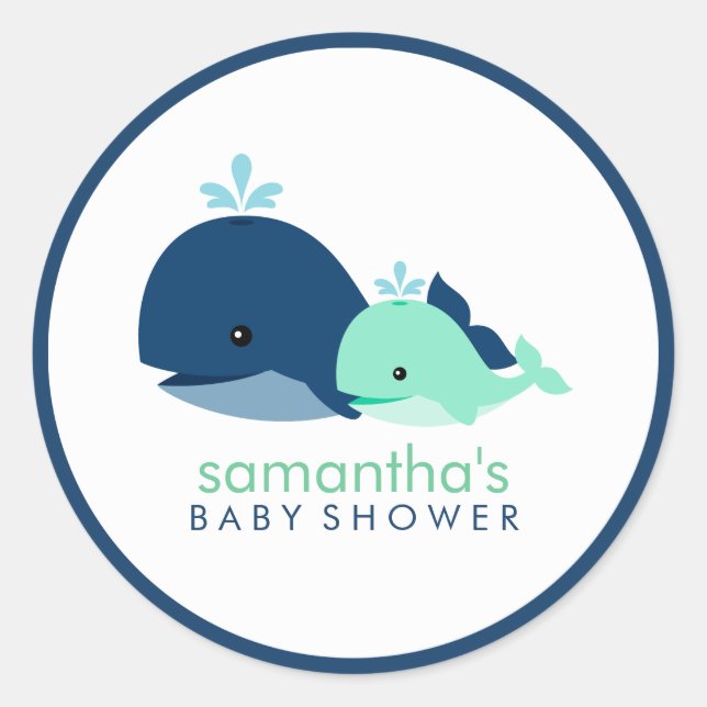 Sticker Rond Maman et Baby Whale Baby shower {green} (Devant)