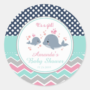 Sticker Rond Maman et bébé Baby shower baleine Merci Favor