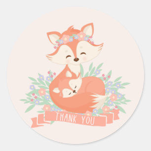 Sticker Rond Maman et bébé Fox Blush Baby shower Merci
