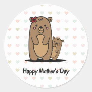 Sticker Rond Maman et bébé ours   Fête des Mères Classic Round 