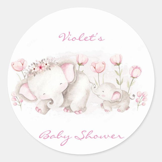 Sticker Rond Maman et moi Elephant Pastel Baby shower fille (Devant)