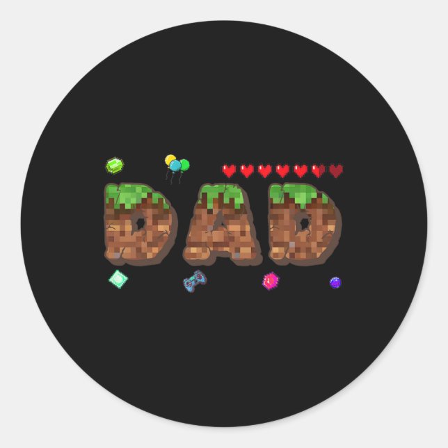 Sticker Rond Maman et Papa du garçon d'anniversaire Pixel Game  (Devant)