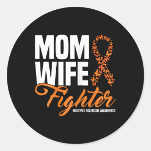 Sticker Rond Maman Femme Combattante Orange Ruban Sclérose Mult