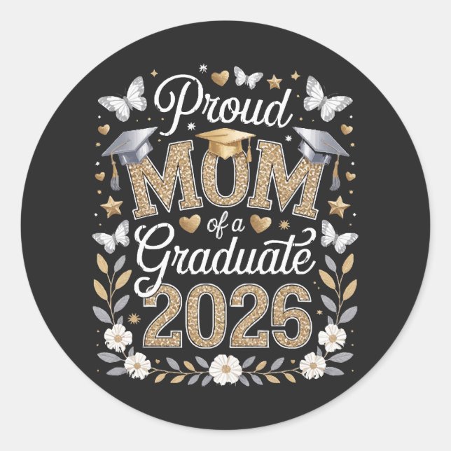 Sticker Rond Maman fière d'une diplômée de 2026 (Devant)
