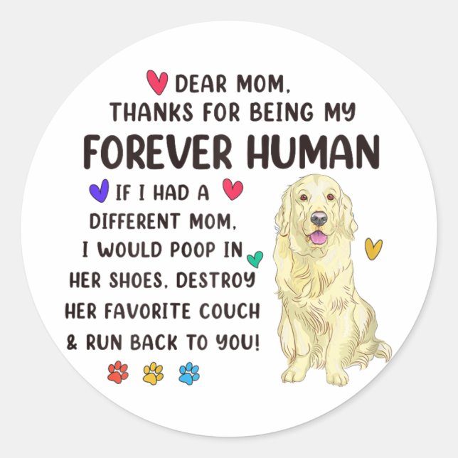 Sticker Rond Maman Forever Creme humaine Golden Retriever Mères (Devant)