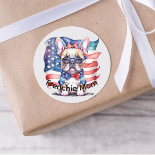 Sticker Rond Maman Frenchie Bulldog Drapeau USA Patriotique 
