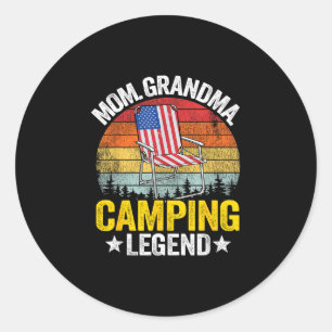 Sticker Rond Maman grand-mère camping légende drapeau américain
