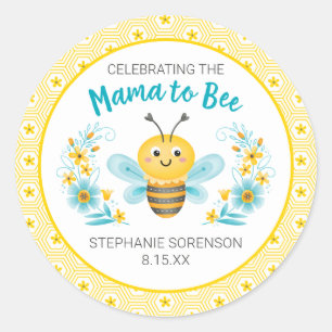 Sticker Rond Maman jaune adorable pour la baby shower abeille