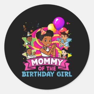 Sticker Rond Maman La Fille D'anniversaire Fête Rose Poupée Fam