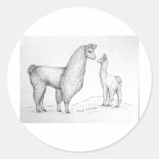 Sticker Rond Maman Llama et Cria