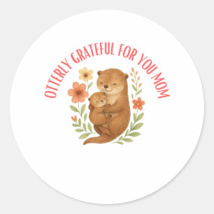 Sticker Rond Maman Loutre Adorable Fête des Mères