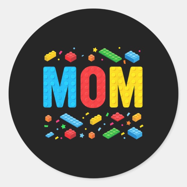 Sticker Rond Maman Maître Constructeur Bâtiment Briques Blocs F (Devant)