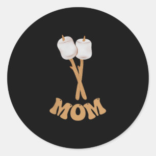 Sticker Rond Maman marshmallow joyeux campeur 1er anniversaire