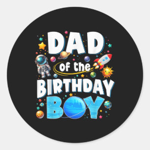 Sticker Rond Maman Papa De L'Anniversaire Garçon Astronaut Espa