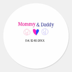 Sticker Rond Maman & Papa nouveaux parents ajouter nom date coe