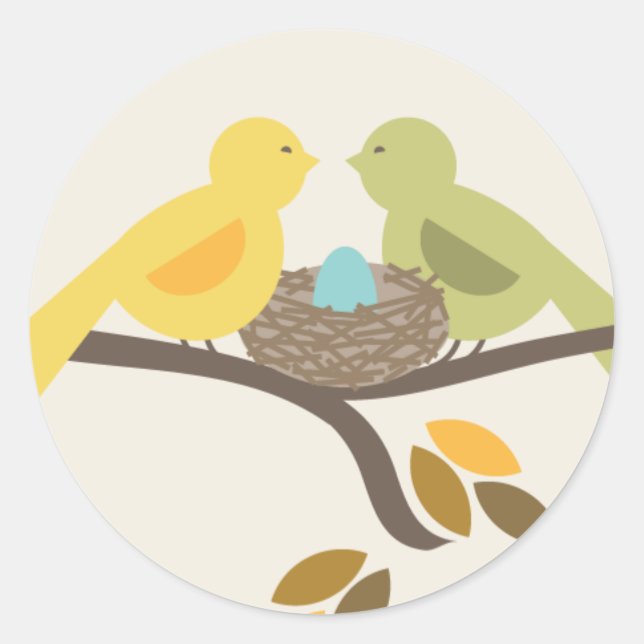 Sticker Rond Maman & Papa Oiseaux & Baby shower d'automne Oeuf  (Devant)
