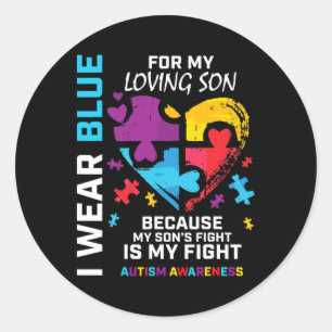 Sticker Rond Maman Papa Puzzle Coeur Je Porte Du Bleu Pour Mon