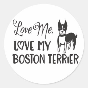Sticker Rond Maman Papa Terrier de Boston Chien Amoureux